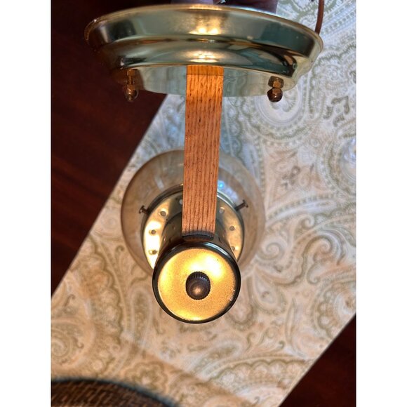 Vtg Smoked Glass Globe Shade, Brass Tones , Wood Wall Light Fixture sconce - Picture 6 of 7